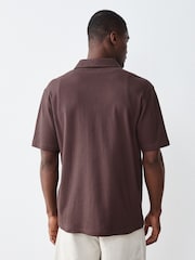 Brown Jersey Short Sleeve Textured Collar Shirt - Image 6 of 9