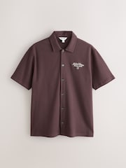 Brown Jersey Short Sleeve Textured Collar Shirt - Image 7 of 9