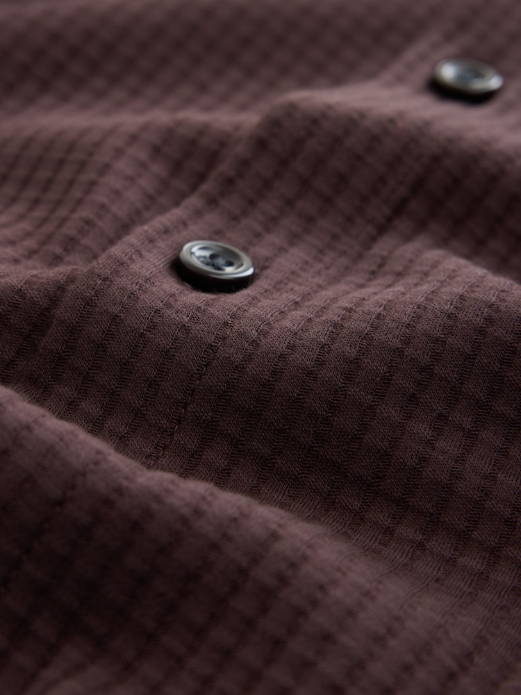 Brown Jersey Short Sleeve Textured Collar Shirt - Image 9 of 9