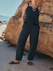 Navy N. Premium 100% Linen Carrot Trousers - Image 1 of 3