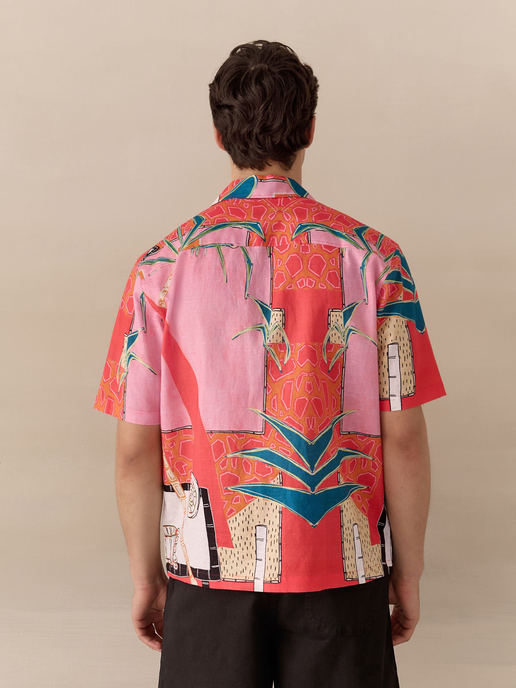 Buy Red Alec Cumming Print Relaxed Fit Short Sleeve Revere Collar