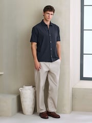 Navy Jersey Textured Short Sleeve Shirt - Image 2 of 7