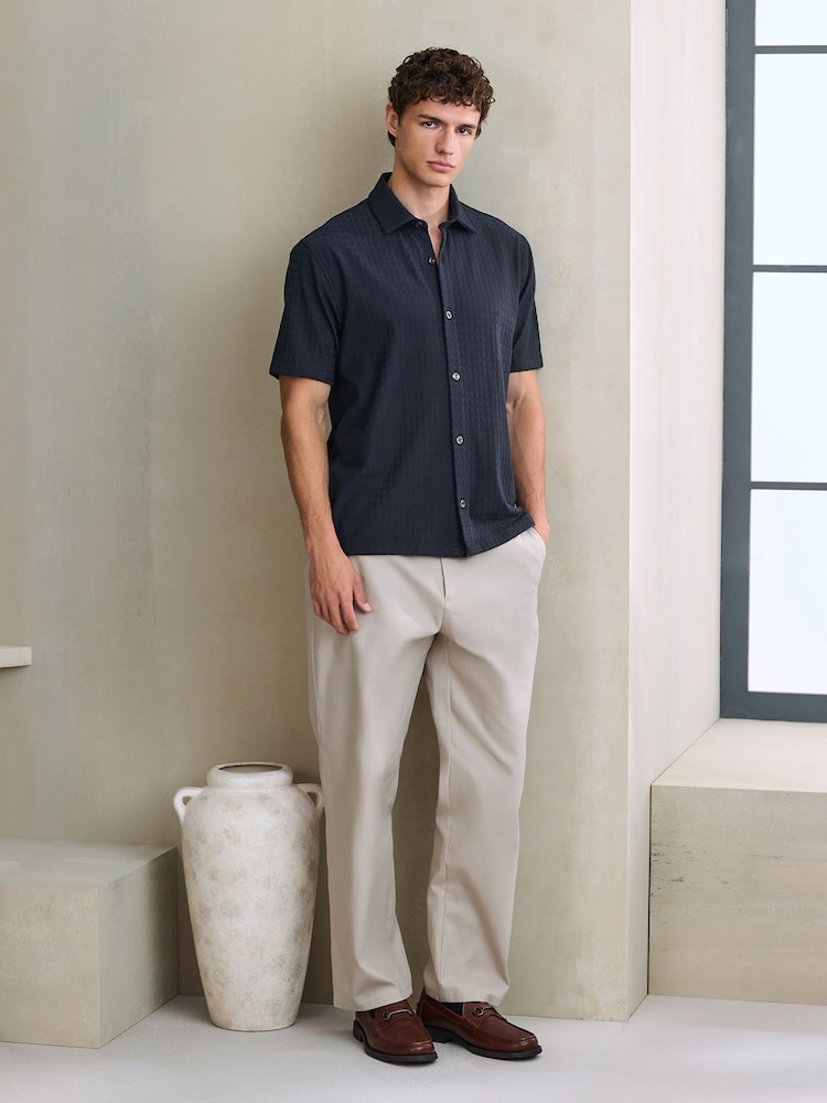 Navy Jersey Textured Short Sleeve Shirt - Image 2 of 7
