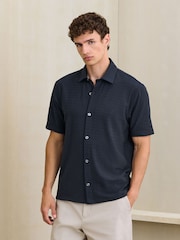 Navy Jersey Textured Short Sleeve Shirt - Image 4 of 7
