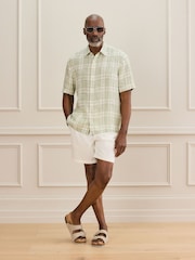 Green Check Short Sleeve Signature 100% Linen Shirt - Image 2 of 7