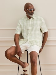 Green Check Short Sleeve Signature 100% Linen Shirt - Image 3 of 7