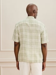 Green Check Short Sleeve Signature 100% Linen Shirt - Image 4 of 7