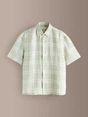 Green Check Short Sleeve Signature 100% Linen Shirt - Image 5 of 7
