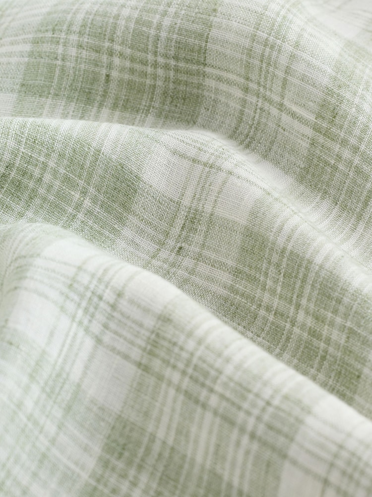 Green Check Short Sleeve Signature 100% Linen Shirt - Image 7 of 7