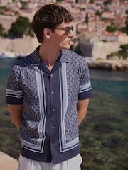 Navy Jersey Geometric Print Shirt - Image 1 of 5