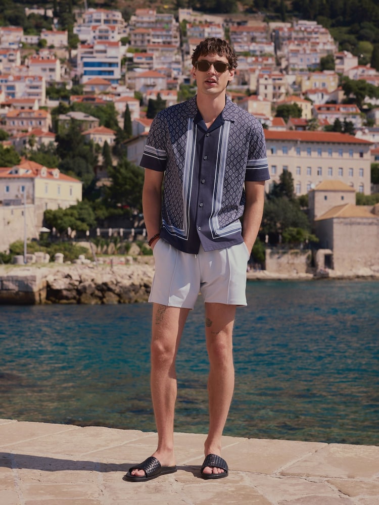 Navy Jersey Geometric Print Shirt - Image 2 of 5 Navy Jersey Geometric Print Shirt - Image 2 of 5