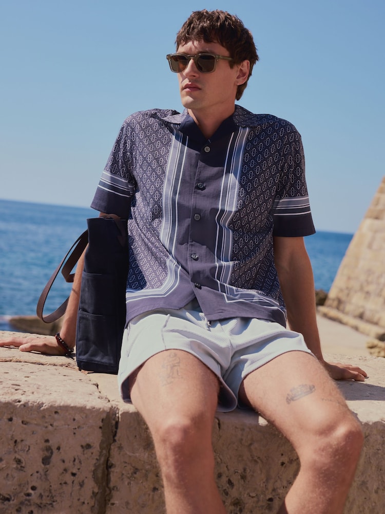 Navy Jersey Geometric Print Shirt - Image 5 of 5 Navy Jersey Geometric Print Shirt - Image 5 of 5