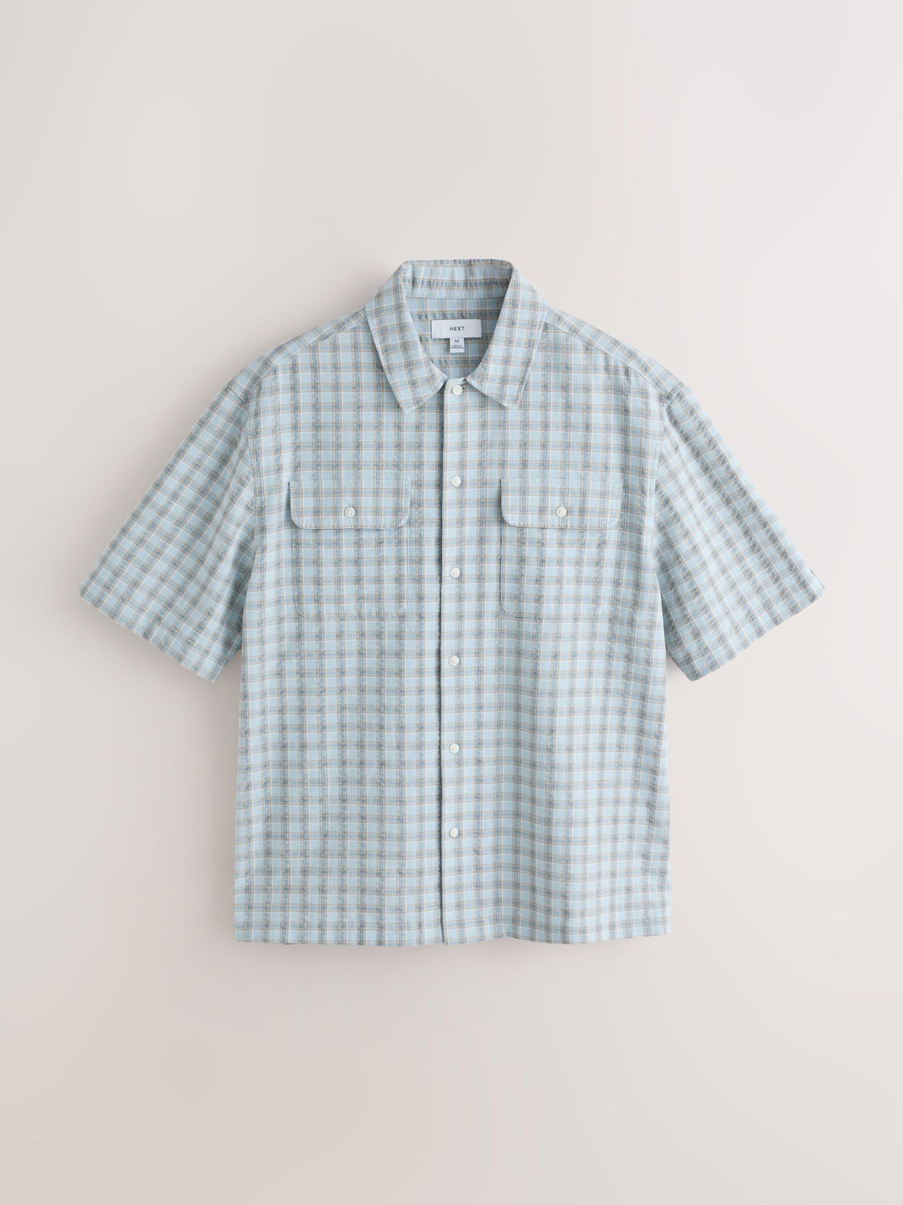 Buy Blue Textured Check Short Sleeve Boxy Shirt from Next USA