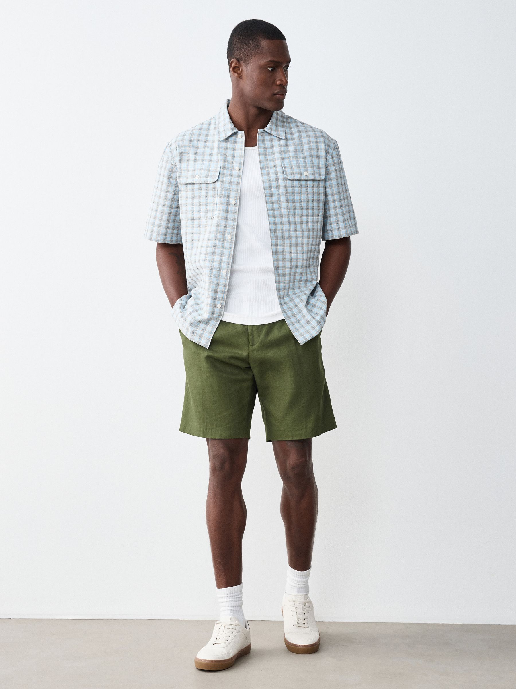 Buy Blue Textured Check Short Sleeve Boxy Shirt from Next USA