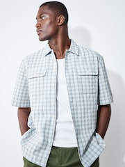 Blue Textured Check Short Sleeve Boxy Shirt - Image 5 of 8