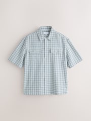 Blue Textured Check Short Sleeve Boxy Shirt - Image 6 of 8