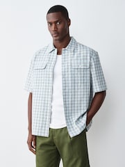Blue Textured Check Short Sleeve Boxy Shirt - Image 8 of 8