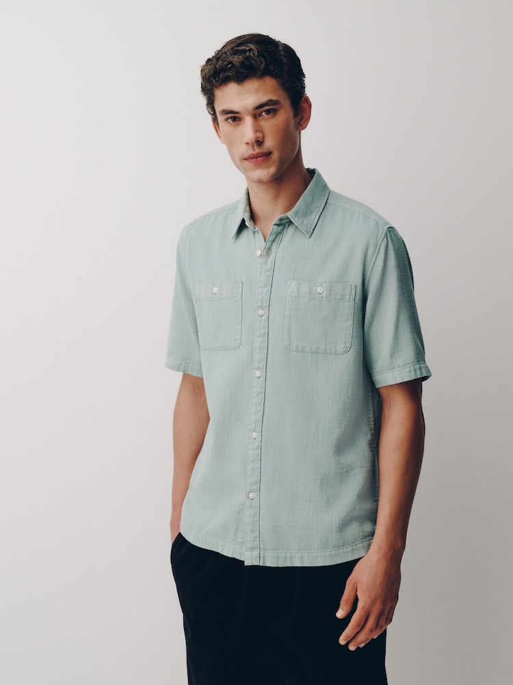 Blue Textured Short Sleeve Shirt - Image 1 of 7