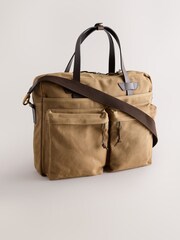 Sand Brown Waxed Canvas Multi Pocket Briefcase - Image 1 of 5