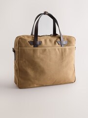 Sand Brown Waxed Canvas Multi Pocket Briefcase - Image 2 of 5