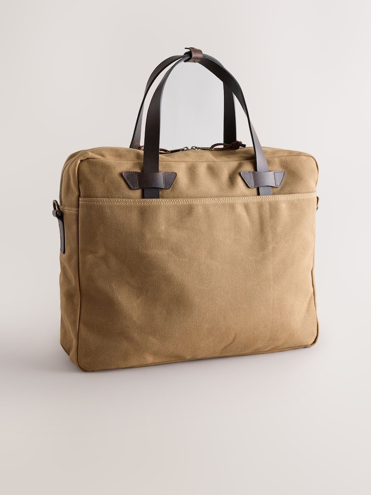 Sand Brown Waxed Canvas Multi Pocket Briefcase - Image 2 of 5