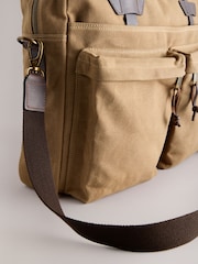 Sand Brown Waxed Canvas Multi Pocket Briefcase - Image 4 of 5