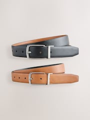 Black / Tan Brown - Faux Leather Reversible Formal Belt - 6의 이미지 1