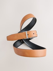 Black / Tan Brown - Faux Leather Reversible Formal Belt - 6의 이미지 5