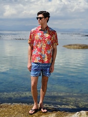 Red Floral Print Short Sleeve Shirt - Image 2 of 8