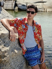 Red Floral Print Short Sleeve Shirt - Image 3 of 8