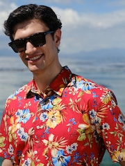 Red Floral Print Short Sleeve Shirt - Image 5 of 8