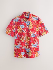 Red Floral Print Short Sleeve Shirt - Image 6 of 8