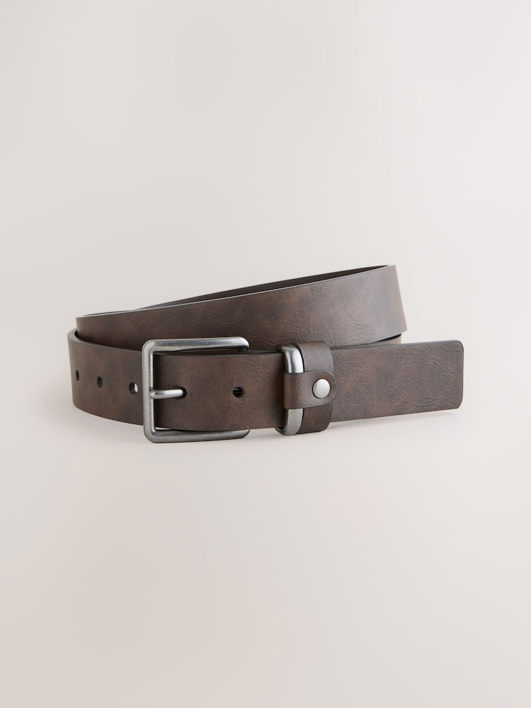 Dark Brown Faux Leather Casual Belt - Image 1 of 3 Dark Brown Faux Leather Casual Belt - Image 1 of 3