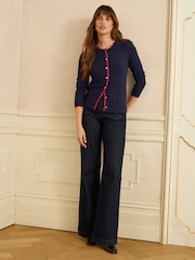 Love & Roses Navy and Pink Scallop Knitted Cardigan - Image 3 of 4
