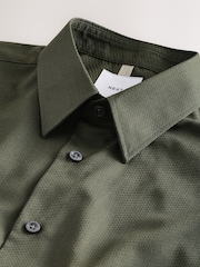 Olive Green Slim Fit Cotton Rich Textured Easy Care Smart Shirt - Image 2 of 3