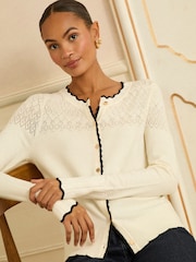 Love & Roses Ivory and Black Scallop Knitted Cardigan - Image 1 of 4