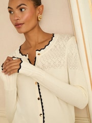 Love & Roses Ivory and Black Scallop Knitted Cardigan - Image 2 of 4