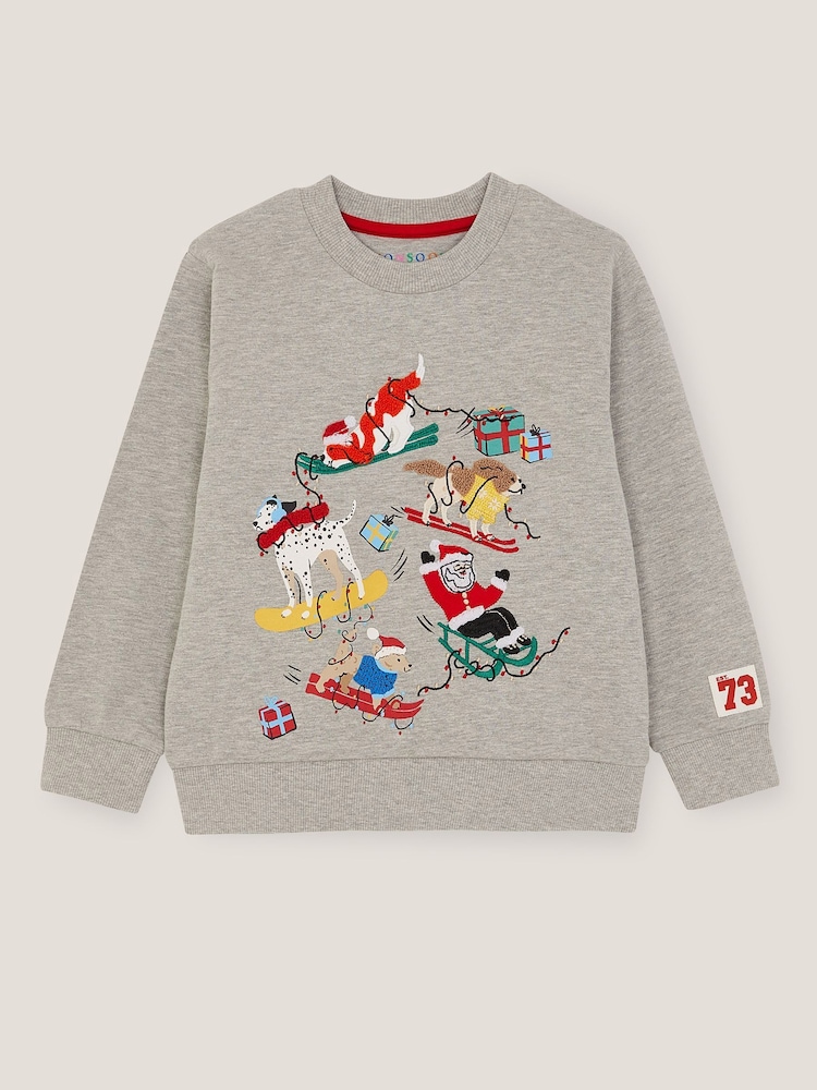Monsoon Grey Ski Dogs Christmas Sweatshirt - Image 1 of 2 Monsoon Grey Ski Dogs Christmas Sweatshirt - Image 1 of 2