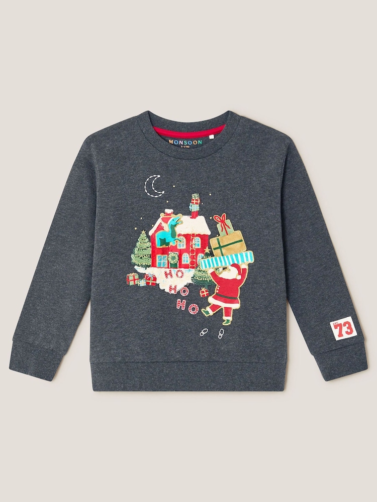 Monsoon Grey Christmas Santa Scene Sweatshirt - Image 1 of 3