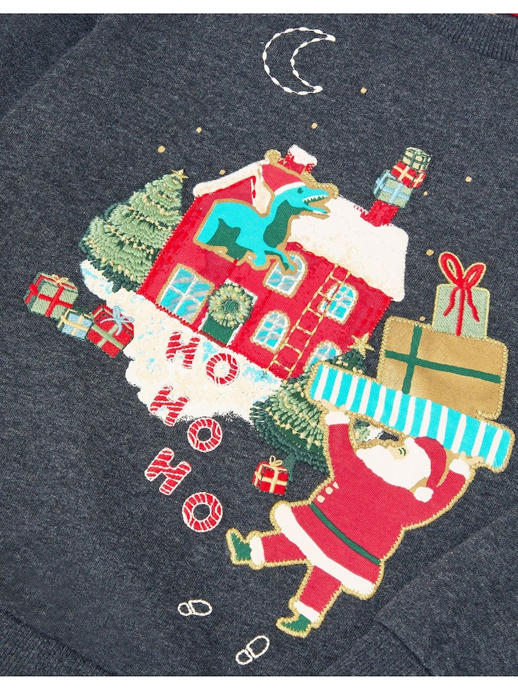 Monsoon Grey Christmas Santa Scene Sweatshirt - Image 3 of 3 Monsoon Grey Christmas Santa Scene Sweatshirt - Image 3 of 3