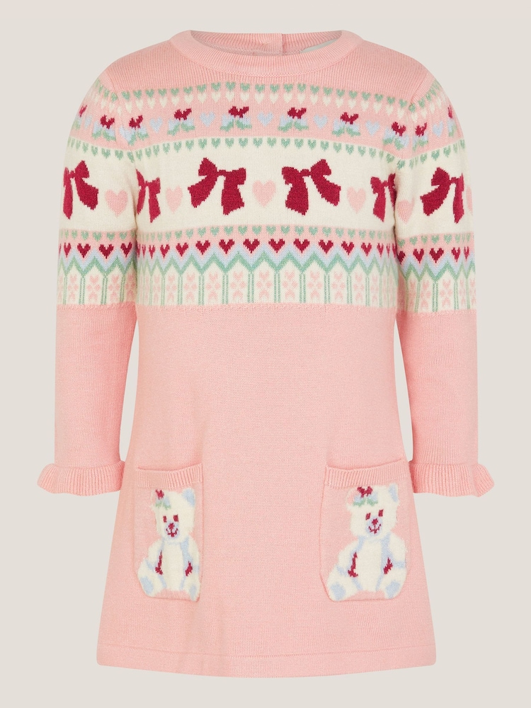 Monsoon Pink Baby Bear Pocket Knit Dress - Image 1 of 3 Monsoon Pink Baby Bear Pocket Knit Dress - Image 1 of 3