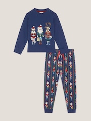 Monsoon Blue Nutcracker Jersey Long Pyjamas Set - Image 1 of 3