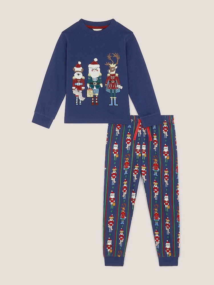 Monsoon Blue Nutcracker Jersey Long Pyjamas Set - Image 1 of 3