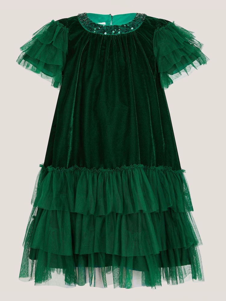 Monsoon Green Alexandra Velvet Ruffle Party Dress - Image 1 of 3
