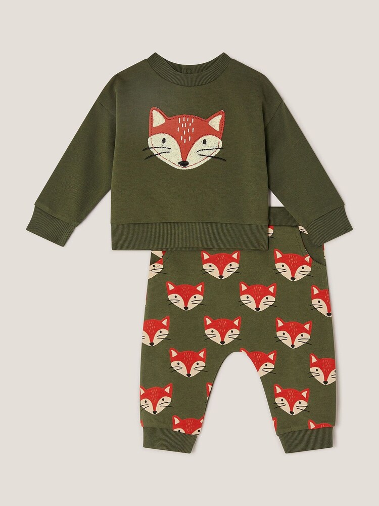 Monsoon Green Newborn Fox Jumper & Leggings Set - Image 1 of 3 Monsoon Green Newborn Fox Jumper & Leggings Set - Image 1 of 3