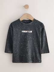 Washed Black Long Sleeve Graphic Print T-Shirt (3mths-8yrs) - Image 1 of 4