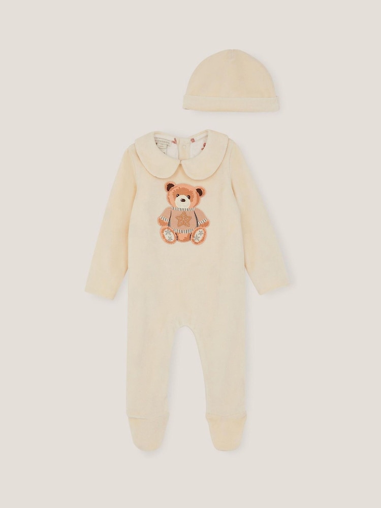Monsoon Cream Baby Festive Bear Sleepsuit & Hat Set - Image 1 of 3 Monsoon Cream Baby Festive Bear Sleepsuit & Hat Set - Image 1 of 3