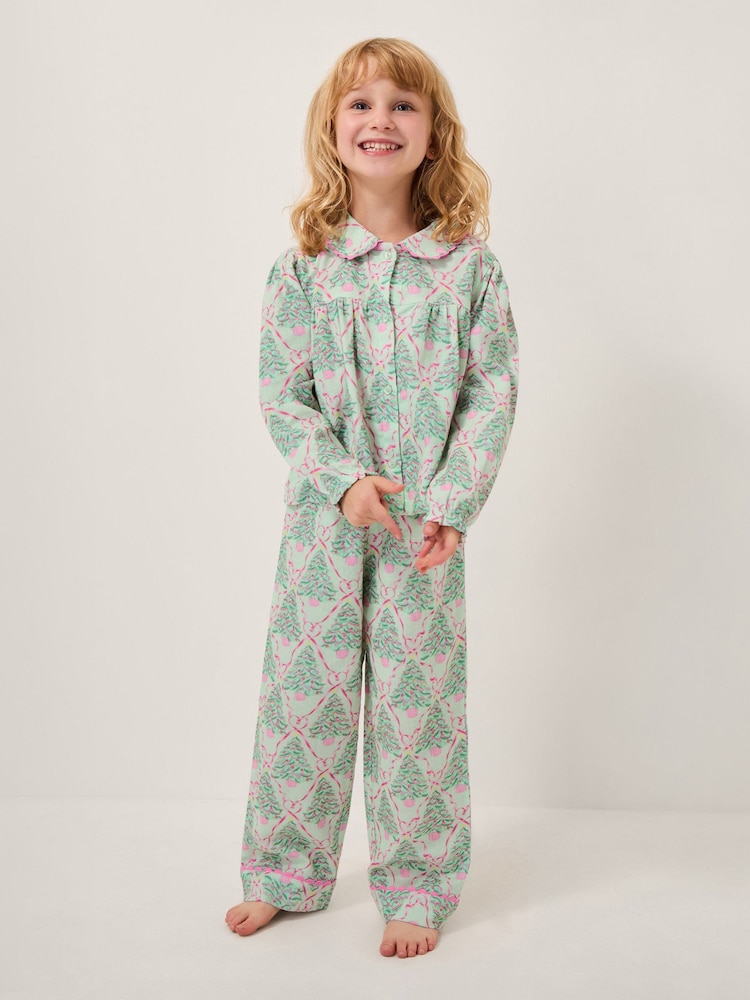 Monsoon Green Christmas Tree Print Long Pyjamas Set - Image 1 of 5