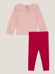 Monsoon Pink Baby Bear Collared Top & Leggings Set - Image 2 of 3