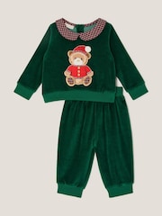 Monsoon Green Newborn Bear Velour Sweatshirt & Joggers Set - Image 1 of 3